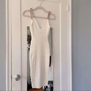 Chain Straps White Sweater dress